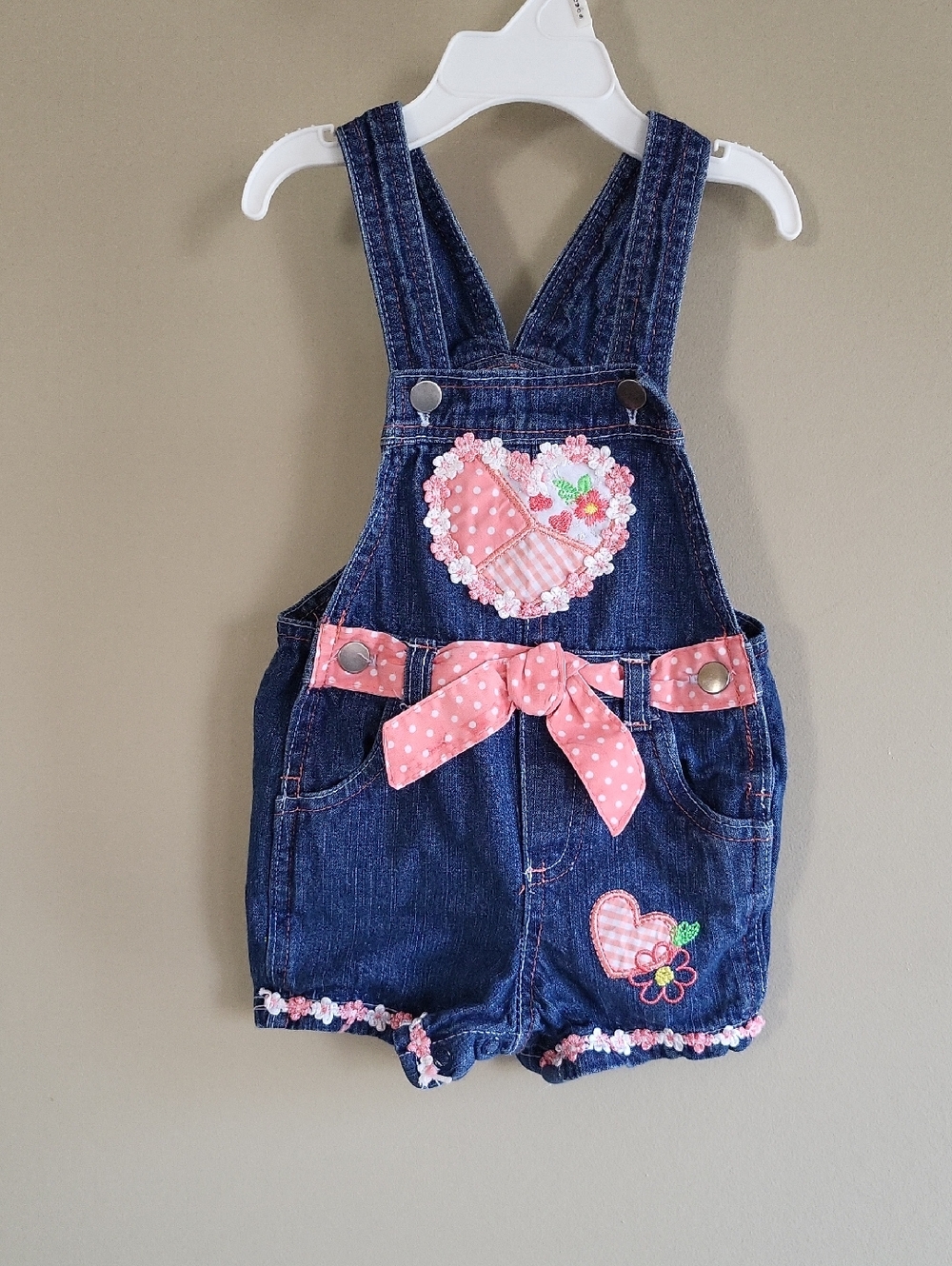 Super Cute embrodiered denim shortalls with heart detail